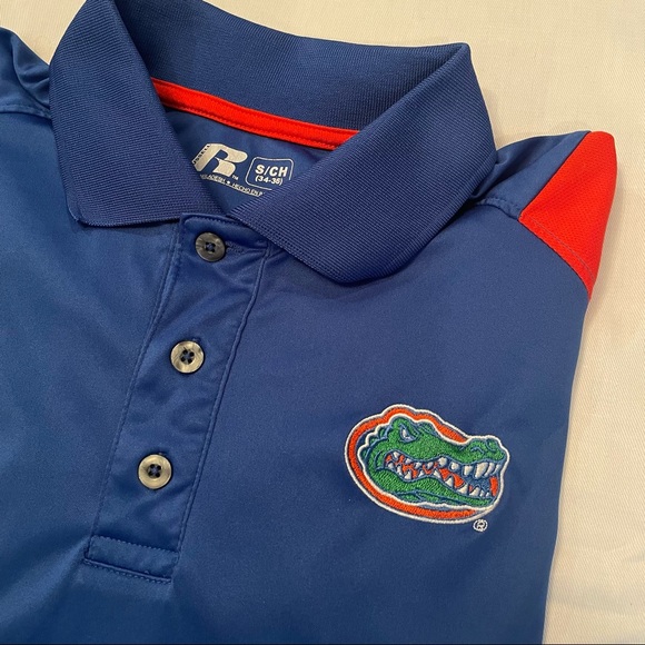 Florida Gators Mens Polo Shirt Golf Football Orange Blue Russell Size S - Picture 1 of 6